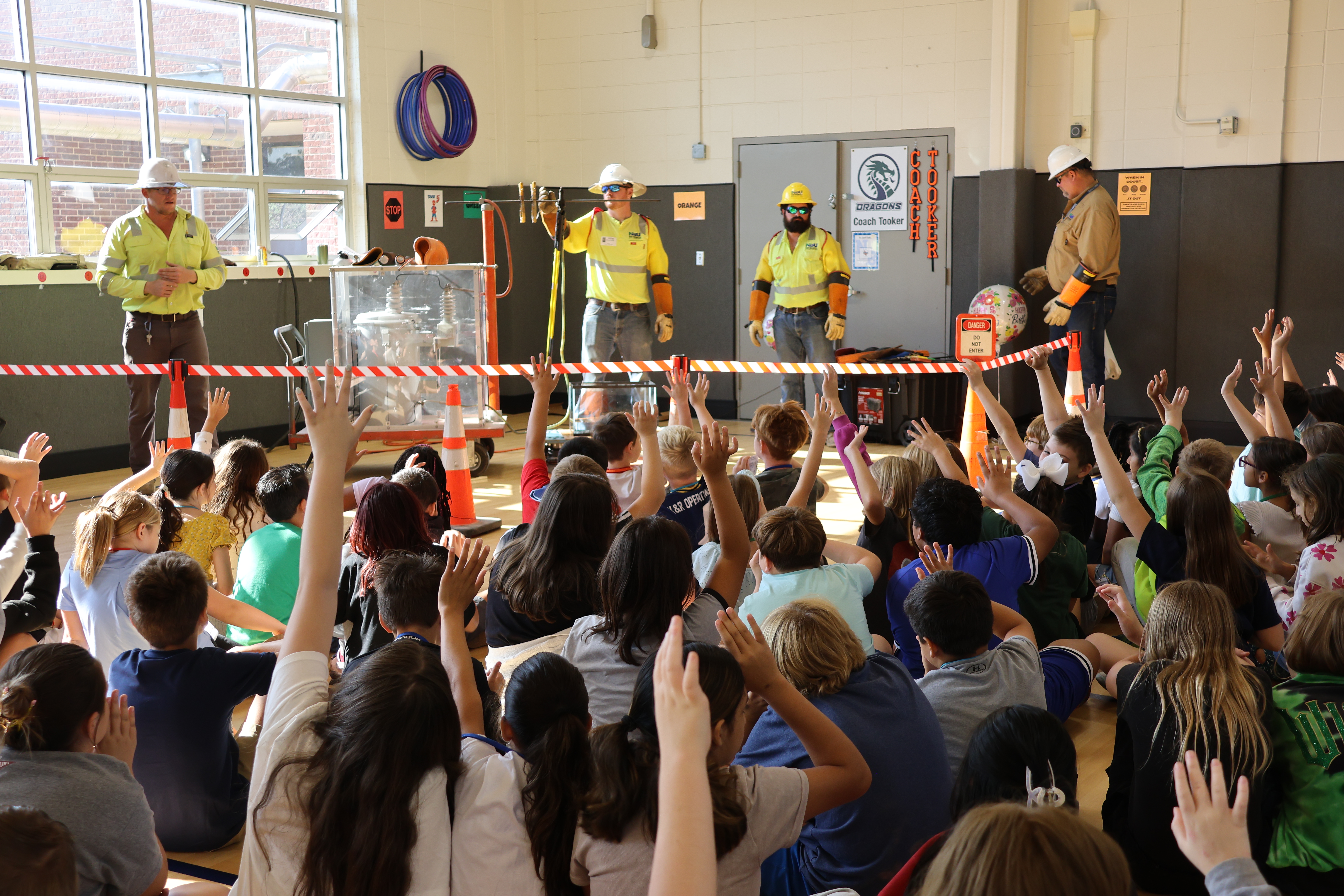 NBU giving an arcing demo presentation to a group of elementary school kids