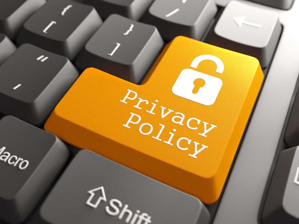 keyboard with privacy policy button outlined in orange