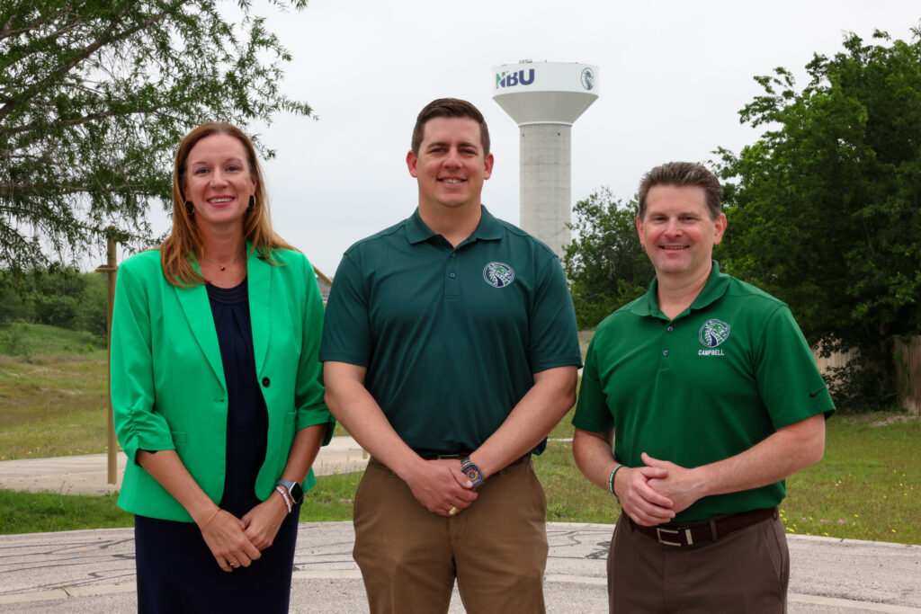 Pictured from left to right: New Braunfels ISD Superintendent Dr. Laurelyn Arterbury, New Braunfels Utilities Chief Executive Officer Ryan Kelso and Long Creek High School Principal Dr. Jonathan Campbell.