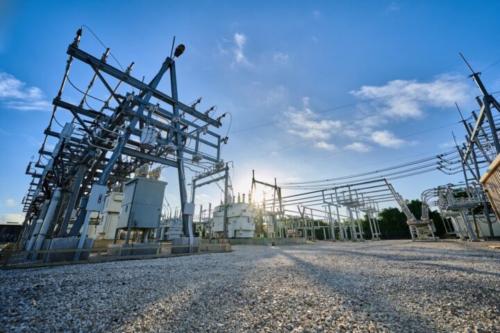 Substation with blue skies in the background.