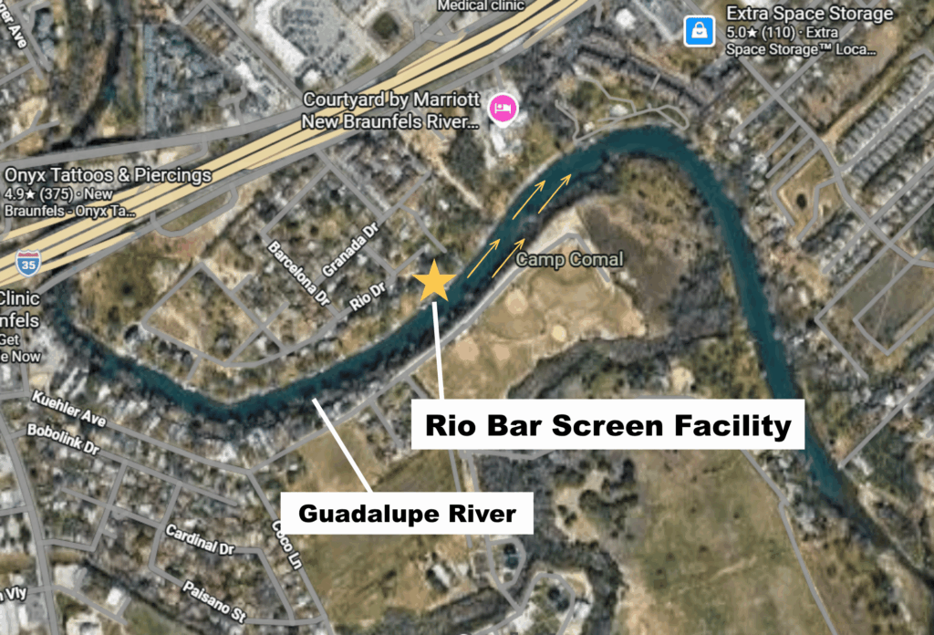 Map of the Rio Bar Screen Facility along the Guadalupe River