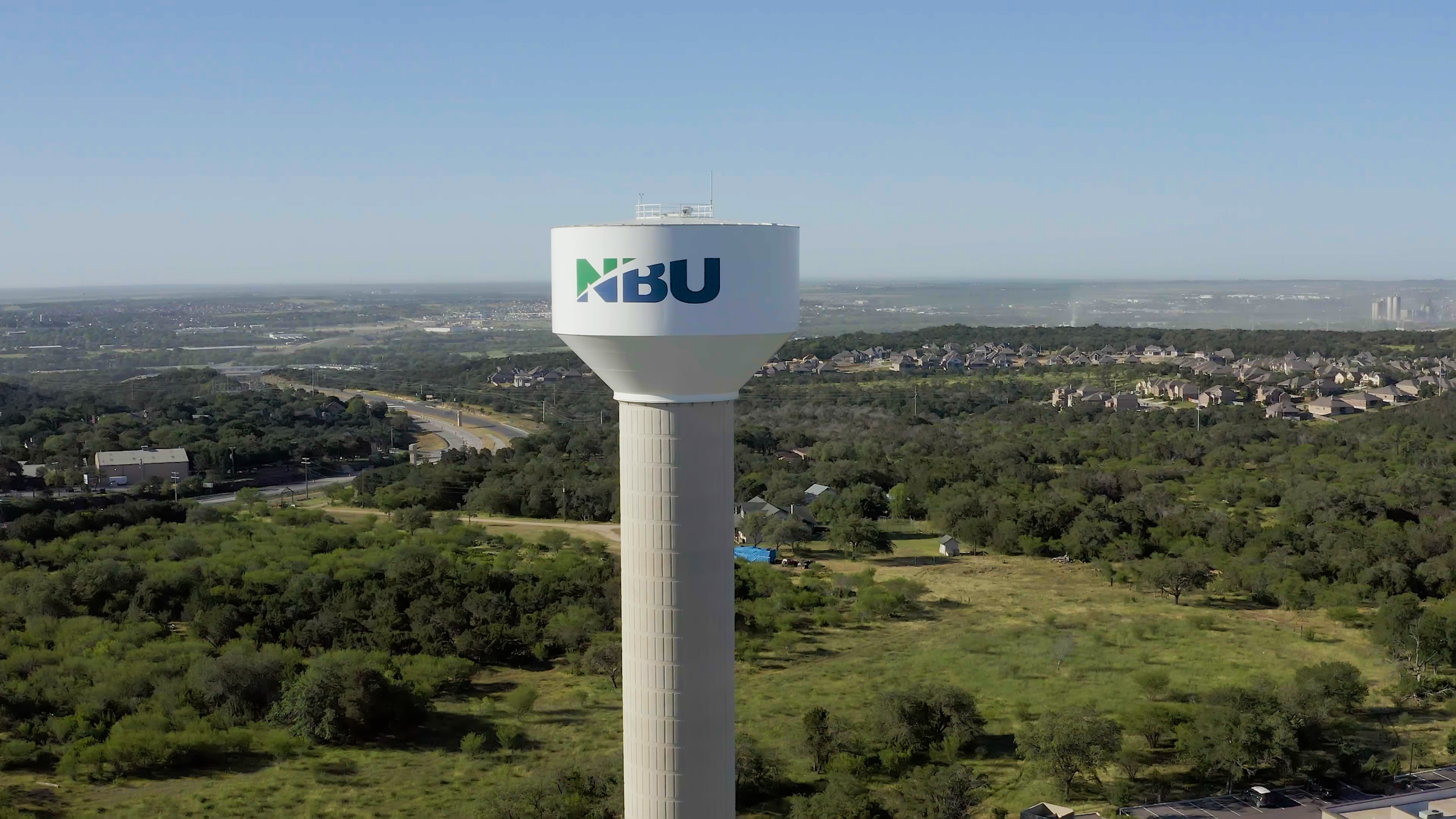 aerial view of an NBU water tower