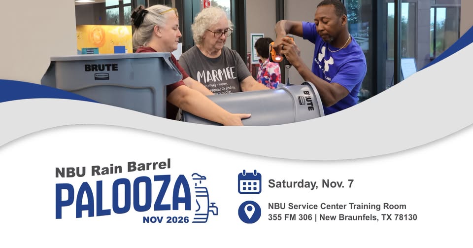 Rain Barrel Palooza Saturday, November 7 ﻿ Sessions: 9–10 a.m. 10:30–11:30 a.m. 1:30–2:30 p.m. Location: NBU Service Center Training Room